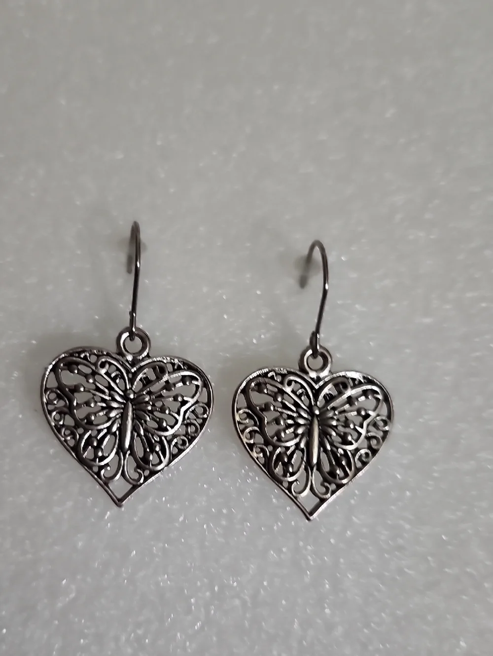 Hand Crafted Silver Heart Butterfly Filigree Earrings